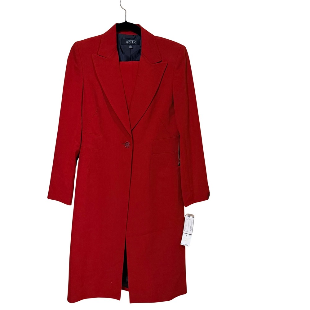 Kasper Womens Red 2 Piece Skirt Suit Set Longline Blazer Pencil Skirt Size 4 NWT